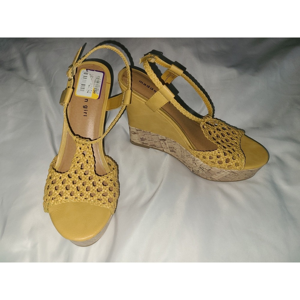 Madden Girl Cooper Yellow Paris Woven Wedge Sandals Platform Womens 8.5